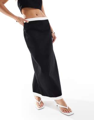 4th & Reckless Petite Linen Look Contrast Edge Maxi Skirt