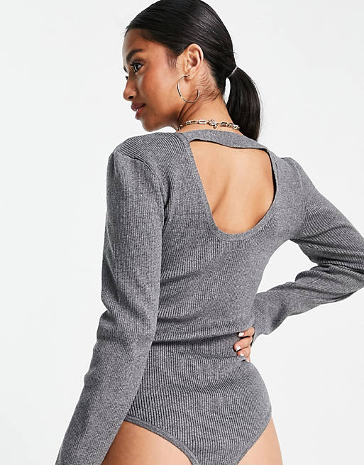Tops 4th & Reckless Petite open back knitted body in grey 