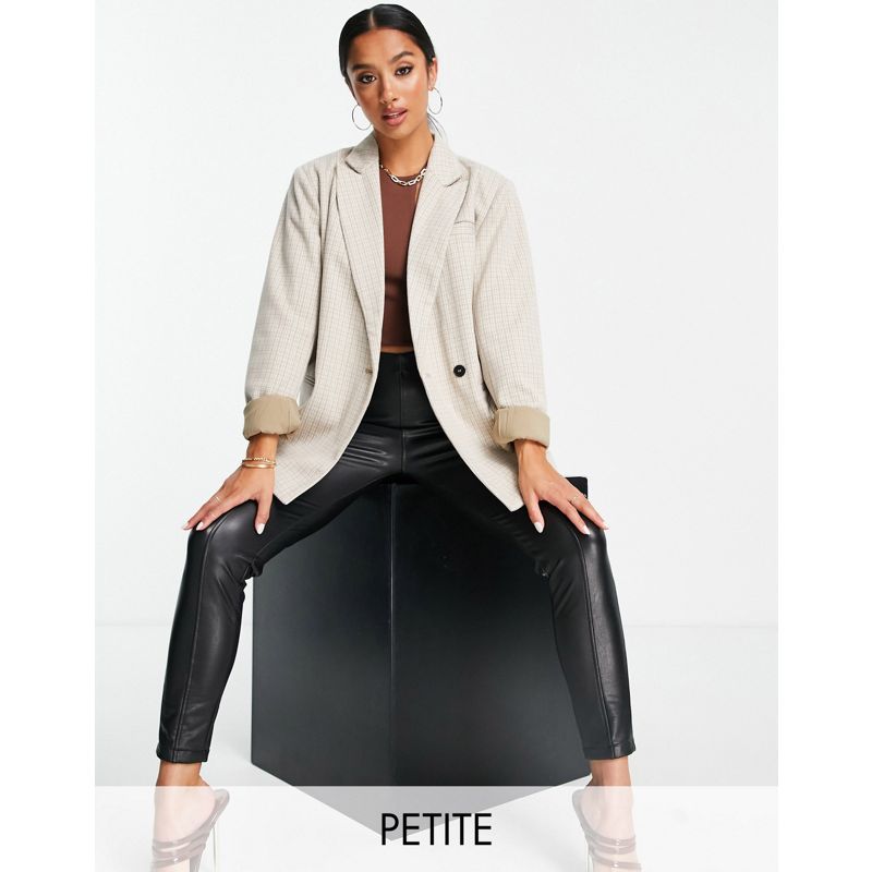 4th & Reckless Petite – Oversize-Blazer in beige kariert