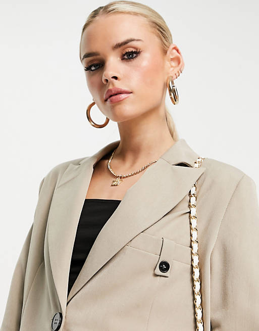  4th & Reckless Petite oversized blazer co ord in beige 