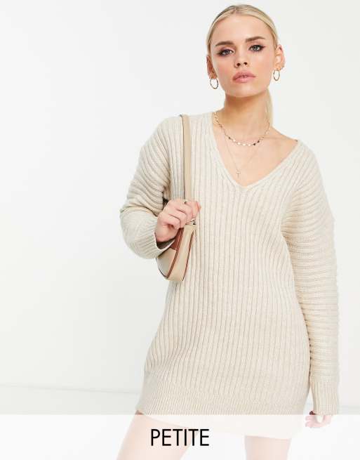 4th Reckless Petite oversized jumper dress in camel