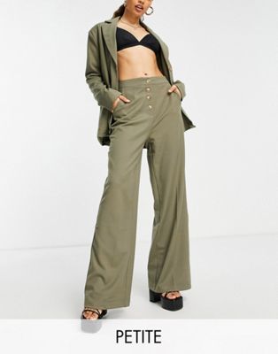 Pantalons et leggings 4th & Reckless Petite - Pantalon large d'ensemble avec boutonnage - Olive