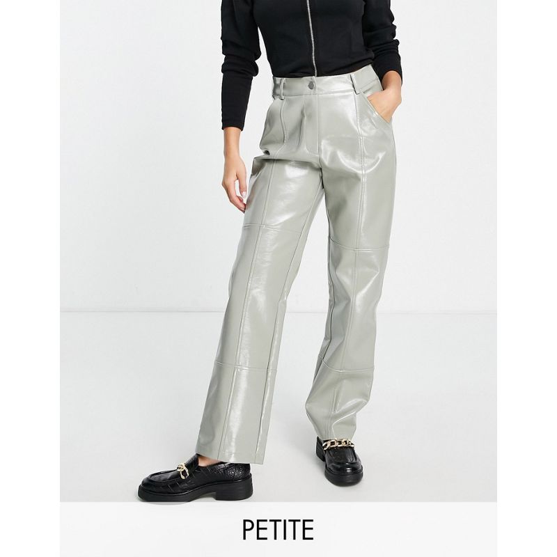 Donna Pantaloni e leggings 4th & Reckless Petite - Pantaloni dritti in pelle sintetica color salvia