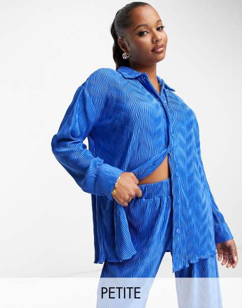 4th & Reckless Petite plisse shirt co-ord in electric blue - view 1