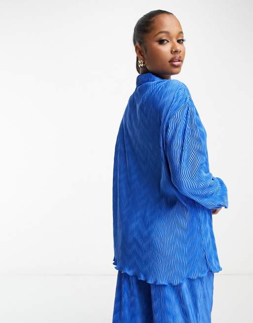 4th & Reckless Petite plisse shirt in electric blue - part of a set, 3 of 4
