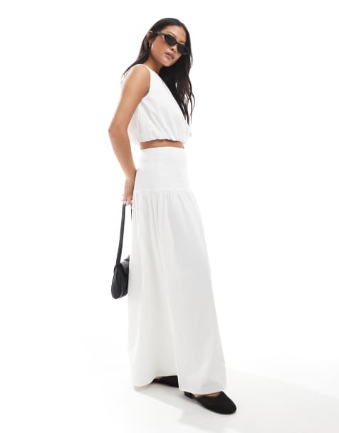 4th & Reckless Petite poplin dropped waist maxi skirt co-ord in white