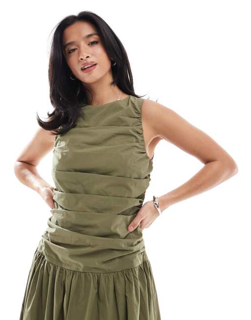 4th & Reckless Petite ruched poplin sleeveless drop waist