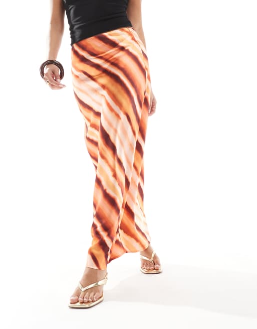 4th & Reckless Petite satin maxi skirt in rust ombre