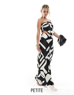 4th & Reckless Petite satin midaxi skirt co-ord in mono print-Multi