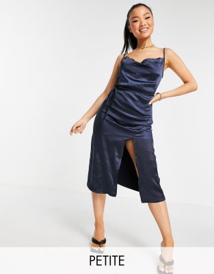 4th & Reckless Petite satin midi dress in navy