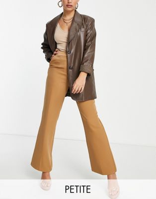 4th & Reckless Petite satin waistband tailored trouser co-ord in camel