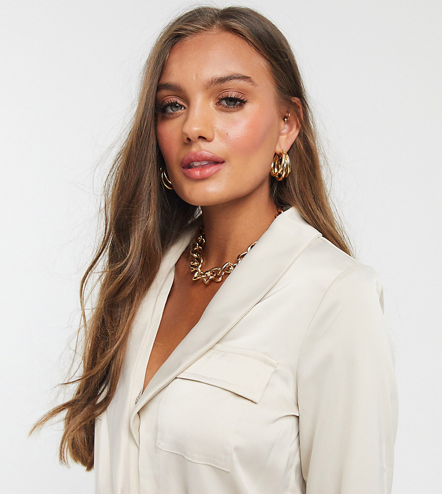 4th + Reckless Petite satin wrap front pocket detail body in cream