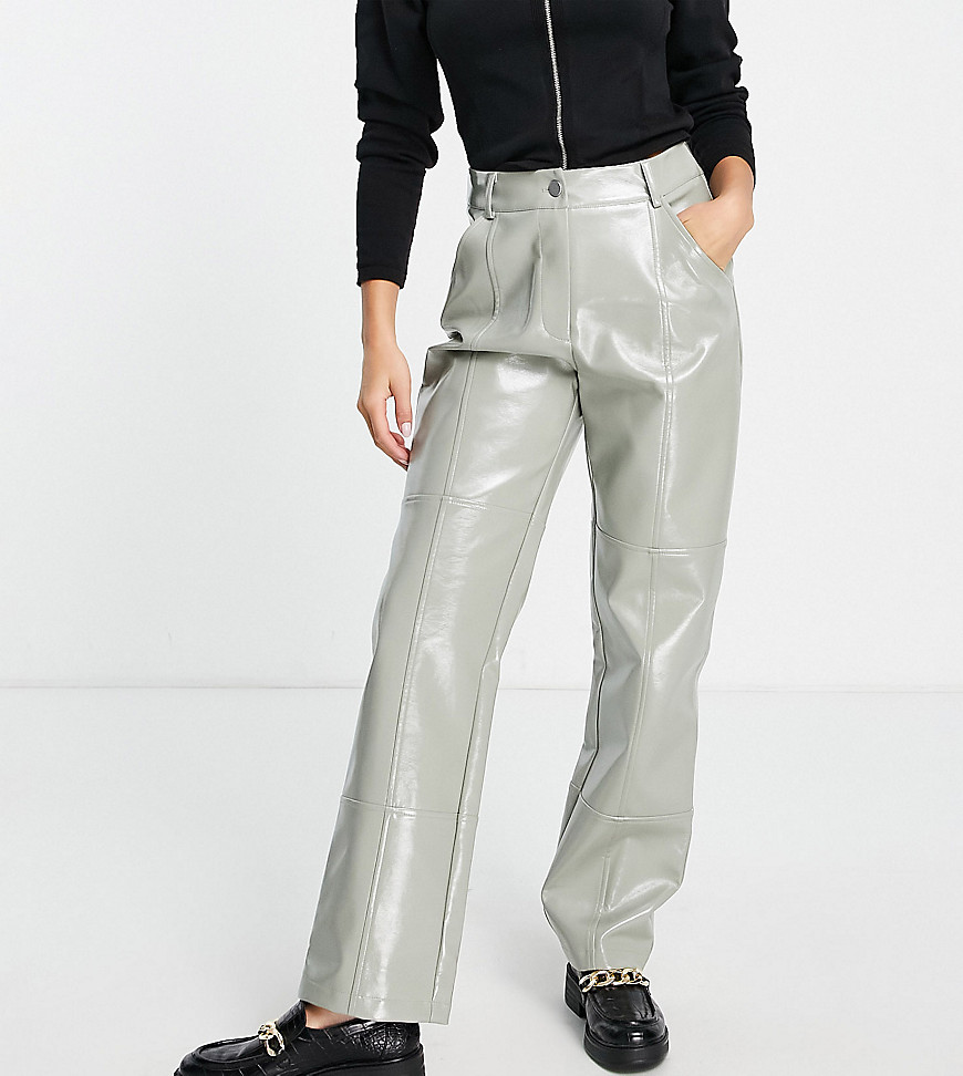 4th & Reckless Petite Straight Leg Leather Look Pants In Sage-green ...
