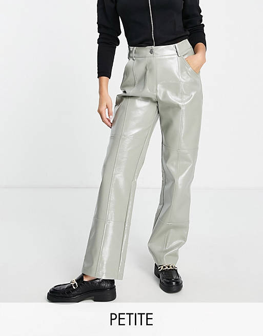 4th & Reckless Petite straight leg leather-look pants in sage