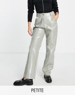 4th & Reckless Petite straight leg leather look trousers in sage - ASOS Price Checker