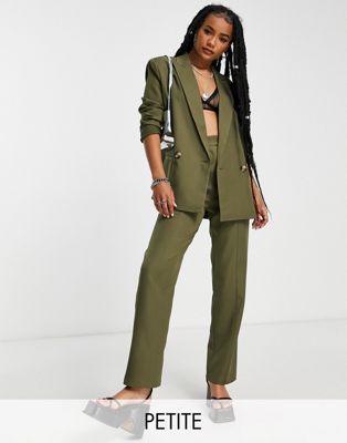 4th & Reckless Petite straight leg tailored trouser co ord in khaki - ASOS Price Checker