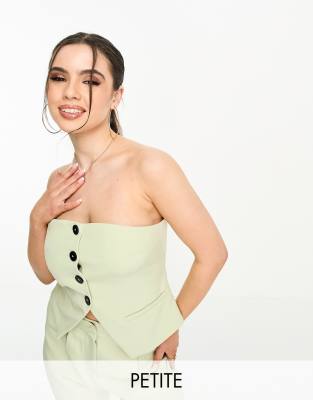 4th & Reckless Petite tailored bandeau split front top co-ord in pale green - ASOS Price Checker
