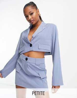 4th & Reckless Petite Tailored Cropped Blazer In Dusty Blue - Part Of A Set