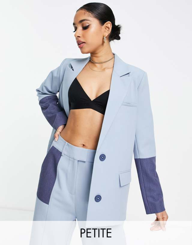 4th & Reckless Petite tailored suit jacket in color block blue - part of a set
