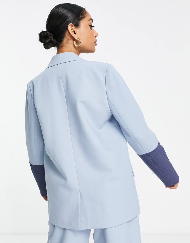 4th & Reckless Petite tailored suit jacket in color block blue - part of a set 0