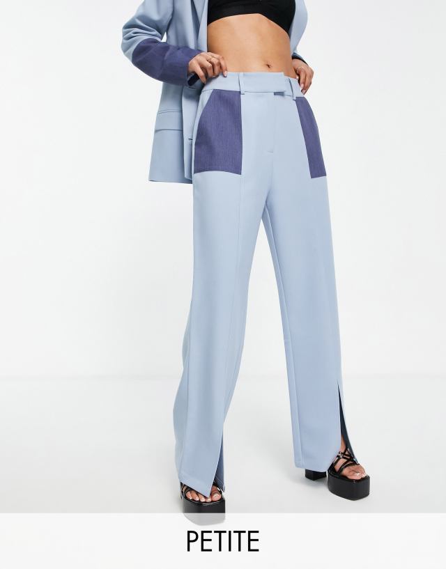 4th & Reckless Petite - tailored trouser co ord in colour block blue