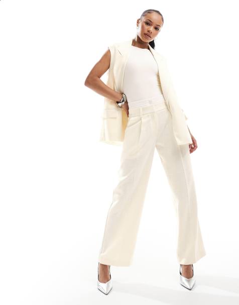4th & Reckless Petite tailored wide leg boxer waistband pants in buttercream yellow - part of a set - view 1