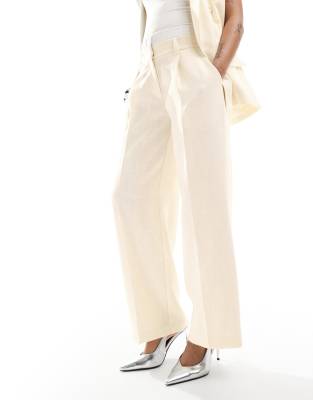 4th & Reckless Petite Tailored Wide Leg Boxer Waistband Pants In Yellow