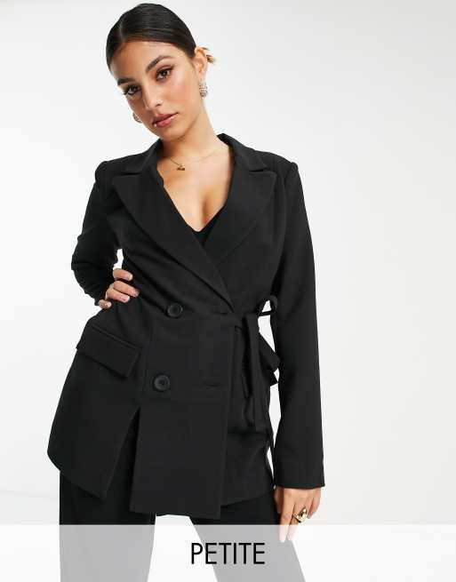 4th & Reckless Petite tie side blazer with front slit in black - part of a set