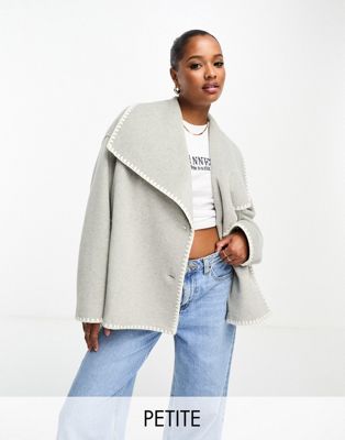 4th & Reckless Petite wool look oversized lapel jacket with contrast stitch in grey - ASOS Price Checker