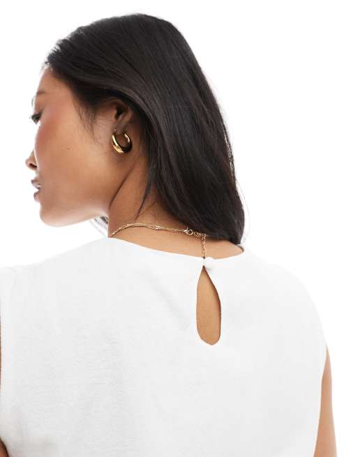 4th & Reckless Petite – Vit, strukturerad topp i poplin med kort ballongdesign, del av set, 4 av 4