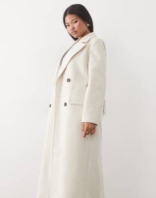 4th & Reckless Petite Wool Look Double Breasted Longline Structured Formal Coat In White
