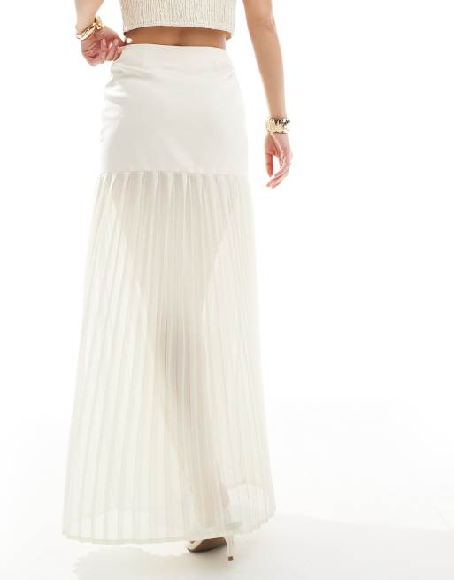 4th & Reckless pleated sheer chiffon hem maxi skirt in cream (part of a set), 3 of 5