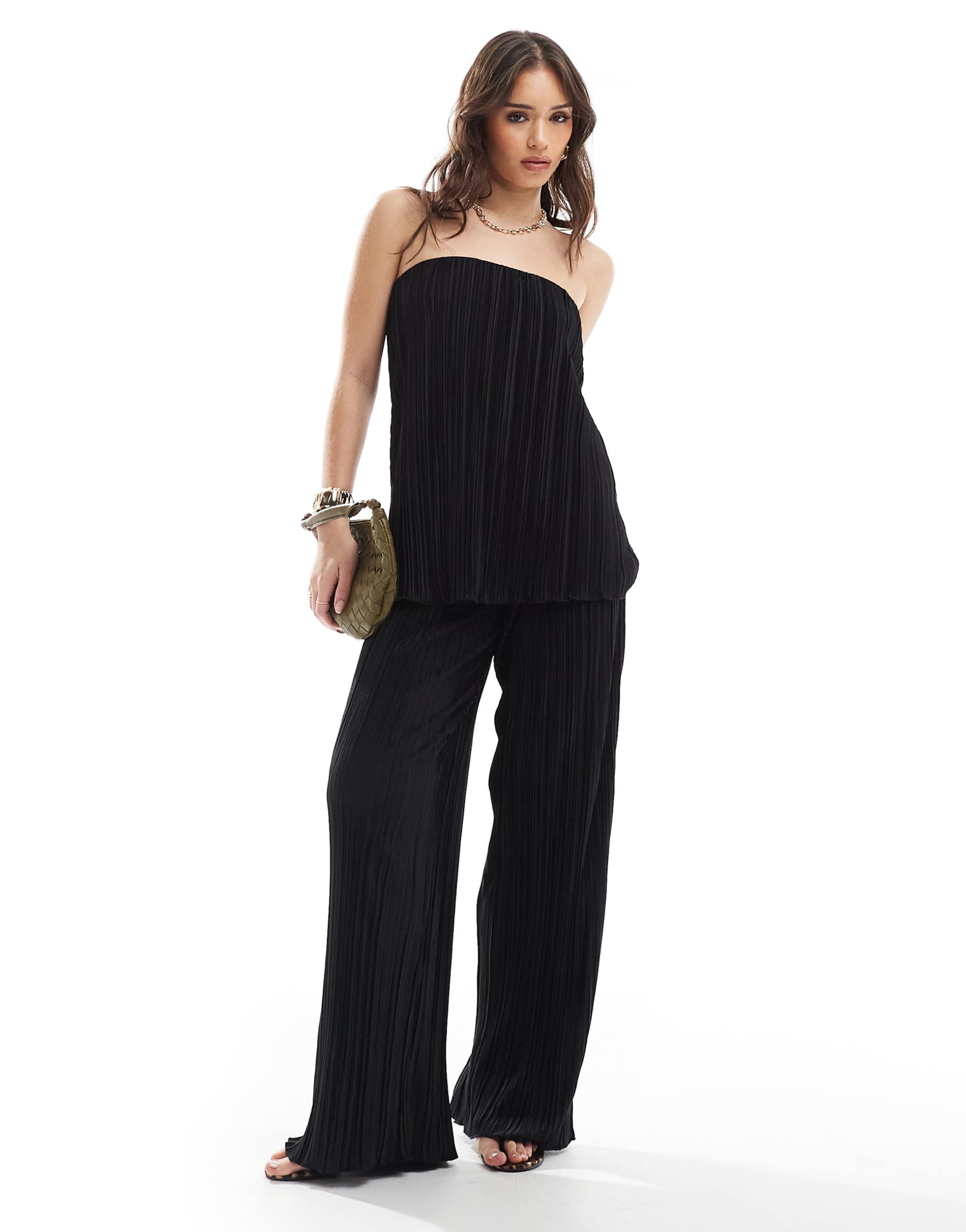 4th & reckless plisse bandeau top in black - part of a set