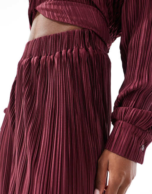 4th & Reckless - Plissé broek met wijde pijpen en elastische taille in bordeauxrood, deel van co-ord set, 5 van 5