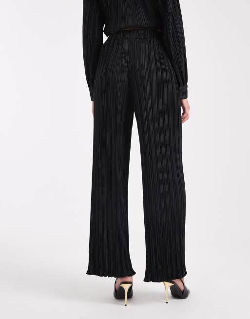 4th & Reckless plisse elastic waist wide leg pants in black - part of a set, 4 of 5