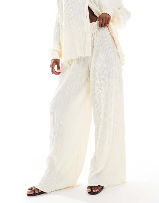 4th & Reckless plisse elastic waist wide leg pants in cream - part of a set, 2 of 5