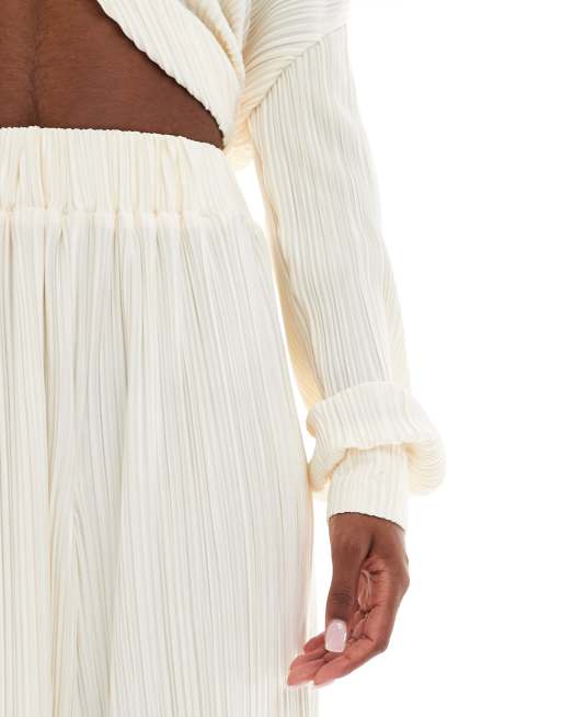 4th & Reckless plisse elastic waist wide leg pants in cream - part of a set, 3 of 5