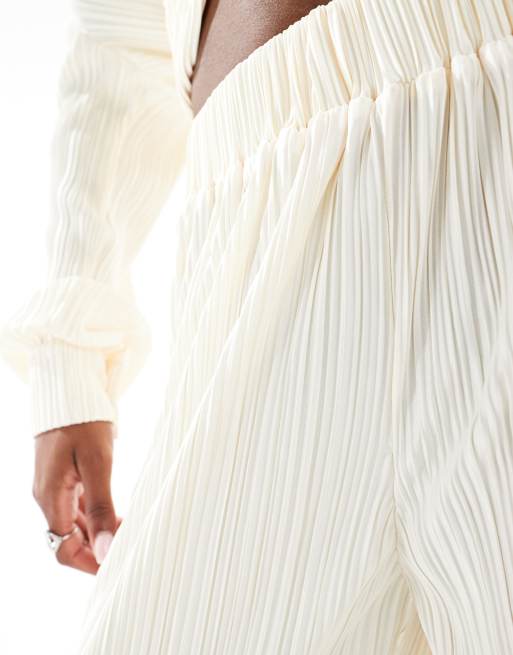 4th & Reckless plisse elastic waist wide leg pants in cream - part of a set, 4 of 5