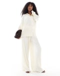 [4th & Reckless] 4th & Reckless plisse elasticated waist wide leg pants in cream (part of a set)-White 12 CREAM