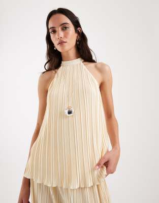 4th & Reckless Plisse Halterneck Sleeveless Top In Yellow