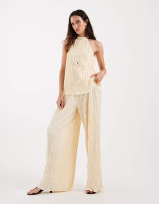 4th & Reckless Plisse Wide Leg Pants In Yellow
