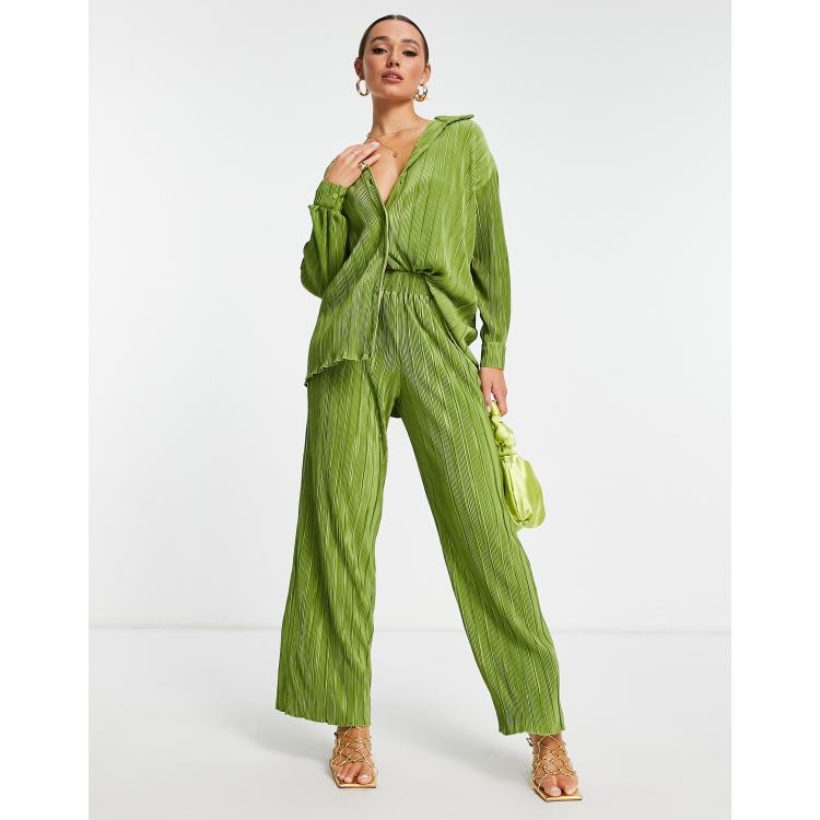 Green store plisse trousers