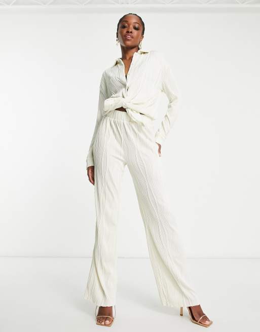 White Off Shoulder Tie Up Palazzo Pant Two Piece Set