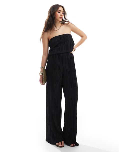 4th & Reckless plisse wide leg trousers co-ord in black