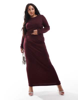 all over hotfix maxi skirt in burgundy - part of a set-Red