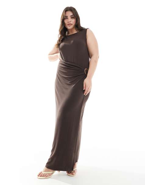 4th & Reckless Plus – Ärmelloses Maxikleid in Schokobraun mit Drapierung und Ringverzierung - view 1