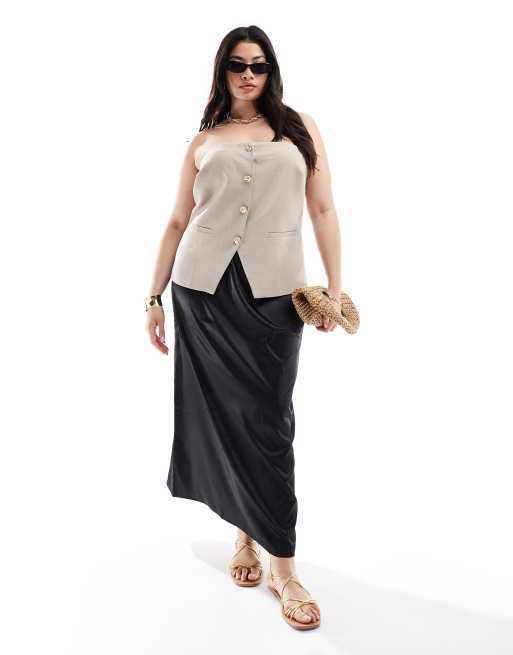 4th & Reckless Plus bandeau gold button detail top in beige, 2 of 4