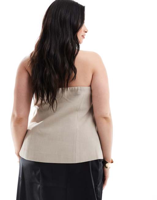 4th & Reckless Plus bandeau gold button detail top in beige, 4 of 4