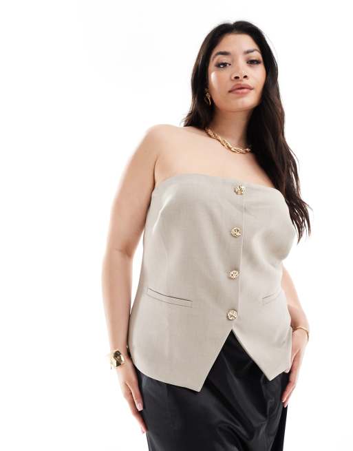 4th & Reckless Plus - Bandeau-top met gouden knopen in beige