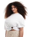 [4th & Reckless Plus] 4th & Reckless Plus beaded ring detail cropped t-shirt in white 24 WHITE